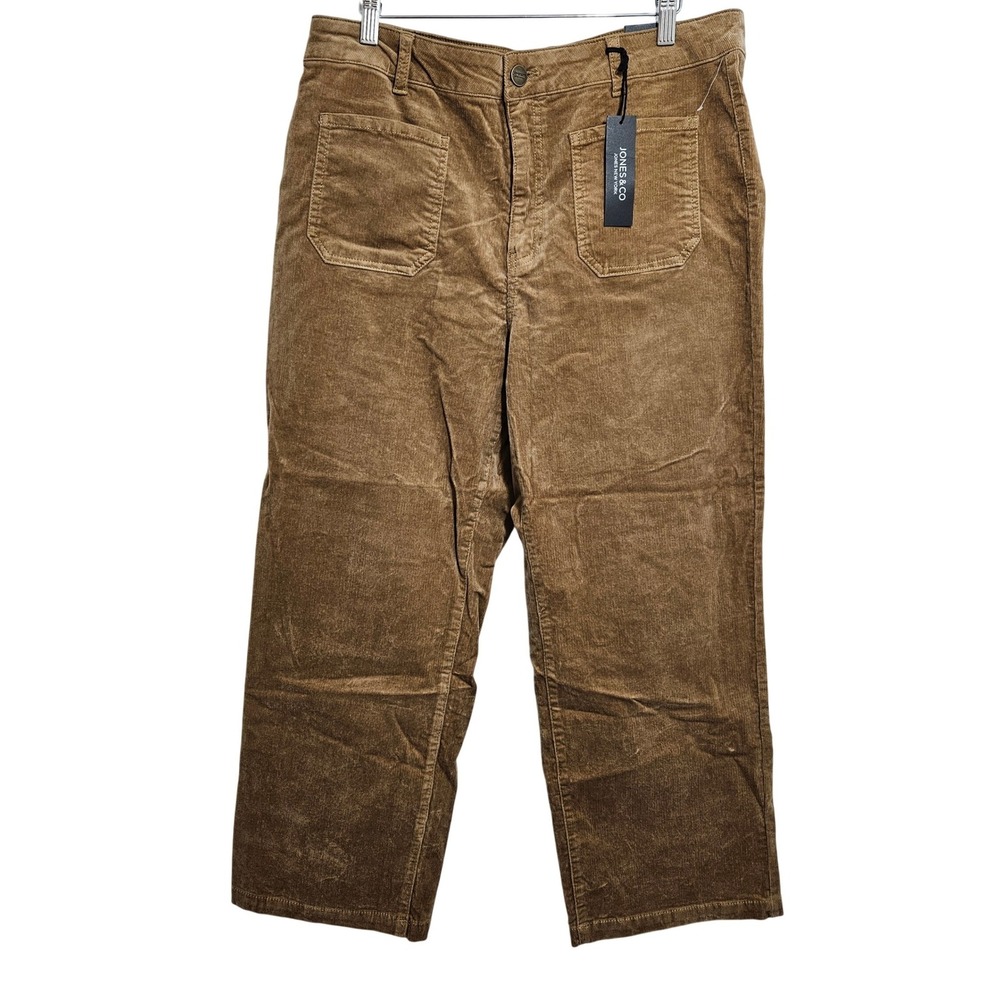 Jones New York NWT Womens Corduroy Straight Leg High Waist Pants Capsule Brown L